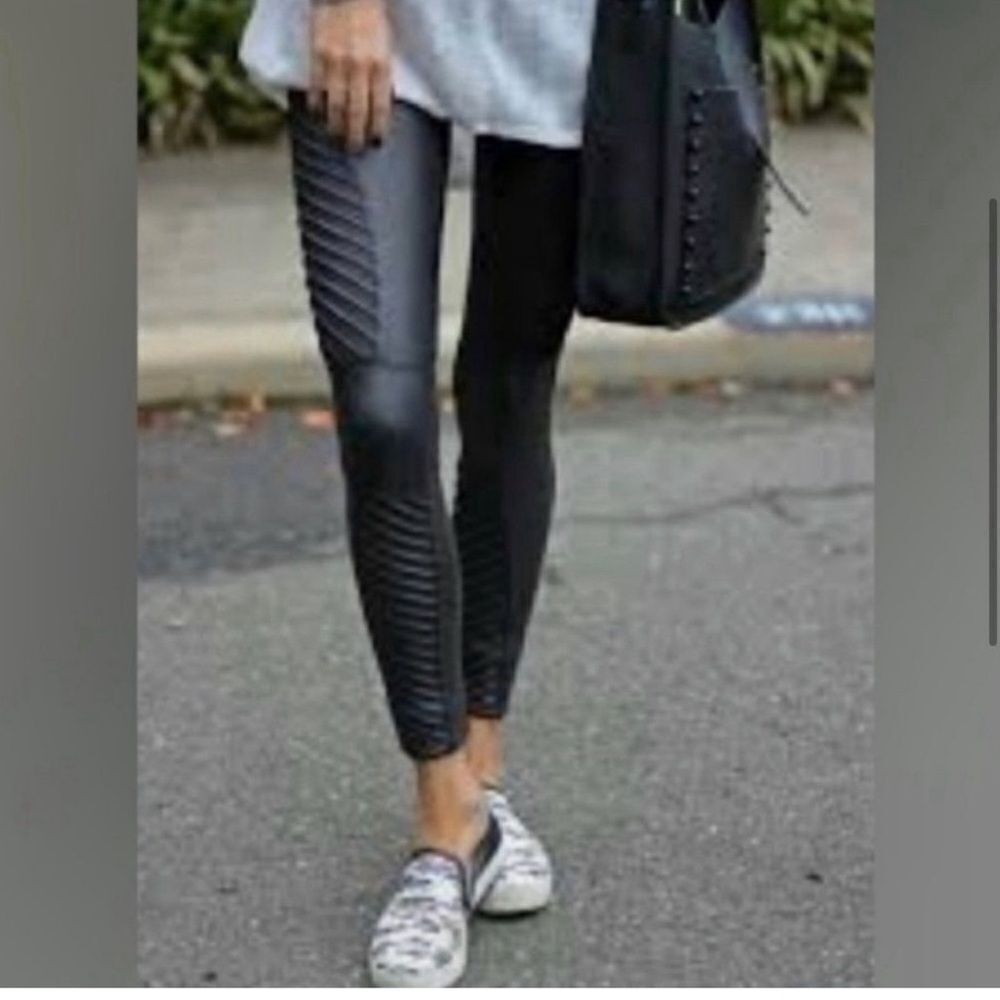 SPANX Black Moto Faux Leather Leggings- Size XS